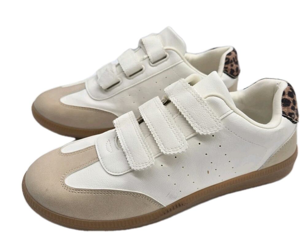 Dv Dolce Vita Sneakers White TAN Leopard Adj Straps QUICK Sz 9 Y2K COMFORT